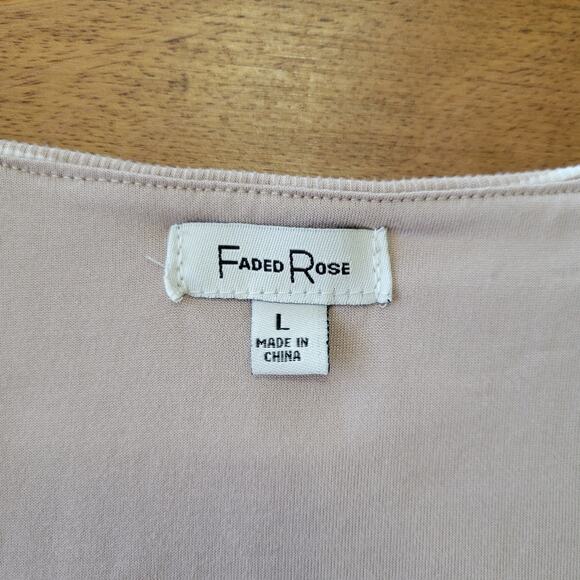 Faded Rose Midi Dress Womens Large Tan White Strip Side Slit Classic Bodycon - Picture 7 of 9